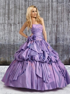 2015 Perfect Strapless Lavender Quinceanera Dresses with Hand Made Flower and Appliques
