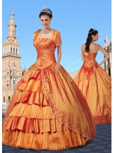 2015 Taffeta Orange Sweet 16 Dress with Ruffled Layers