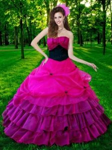 2015 The Super Hot Strapless Hot Pink Quinceanera Gown with Ruches