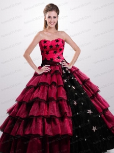 Beautiful Ruffled Layers and Appliques Quinceanera Dress in Red and Black