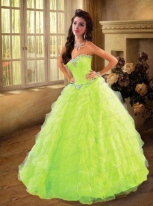 Beautiful Sweetheart Beading and Ruffles Quinceanera Dress in Spring Green For 2015