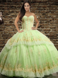 Classical Tulle Ruching and Appliques Quinceanera Dress in Yellow Green