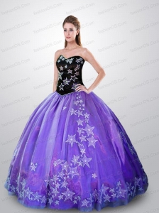 Elegant Purple and Black Quince Dresses with Beading and Appliques