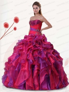 Multi-color Strapless Organza Quinceanera Dresses with Ruffles and Appliques