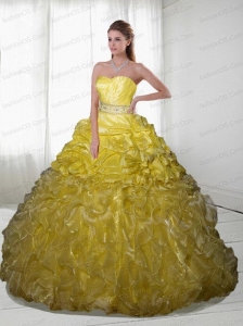 2015 Brand New Ruffles and Beading Yellow Dress for Quinceanera
