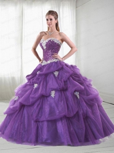 2015  Exclusive Sweetheart Appliques and Pick-ups Purple Quinceanera Dress