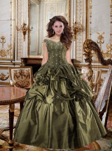 2015 Fashionable Beading and Ruffles Olive Green Dress For Quinceanera