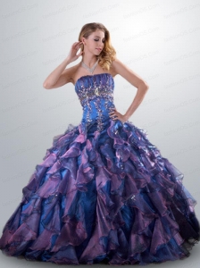 2015 Fashionable Strapless Multi-color Quinceanera Gown with Beading and Ruffles