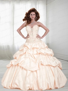 2015 Lovely Sweetheart Ivory Quinceanera Dress with Beading and Pick Ups