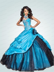2015 New Style Sweetheart Blue Quinceanera Dresses with Beading and Pick-ups