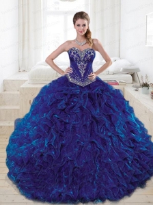 2015 Wonderful Royal Blue Quinceanera Dresses with Beading and Ruffles