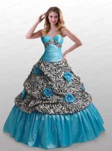 Brand New Hand Made Flowers Sweetheart Quinceanera Dress with Zebra