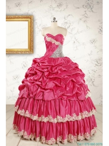 Cheap Appliques Sweet 15 Dresses in Coral Red