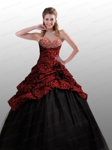 Customize Strapless Black and Red Quinceanera Dresses with Beading
