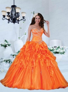 Customize Sweetheart Orange Red Quinceanera Gown with Ruffles and Appliques