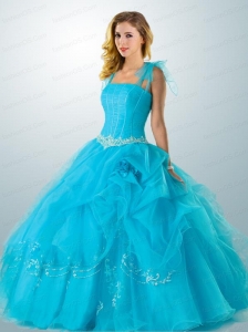 Discount Straps Appliques and Pick Ups Baby Blue Quinceanera Dress