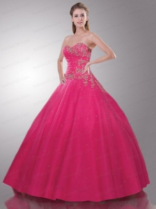 Exquisite Appliques and Beading Hot Pink Quinceanera Dress
