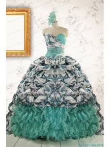 Exquisite Turquoise Sweep Train Quinceanera Dresses with Beading For 2015