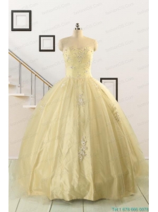 Latest Appliques Quinceanera Dress in Light Yellow For 2015