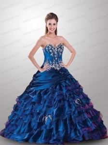Modest Sweetheart Royal Blue Dress For Quinceanera with Appliques and Ruffles