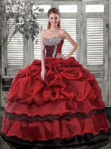 Modest Sweetheart Wine Red Quinceanera Dresses with Pick Ups and Beading