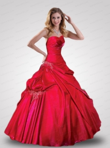 New Style Sweetheart Red Sweet 15 Dress with Pick-ups and Appliques