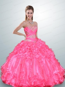 Unique Hot Pink Dress For Quinceanera with Beading and Ruffles