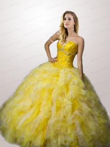 2015 Classical Ruffles and Beading Dress For Quinceaneras in Yellow