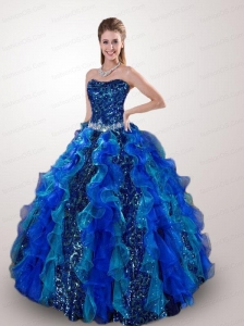 2015 Exclusive Strapless Royal Blue Quince Dresses with Beading