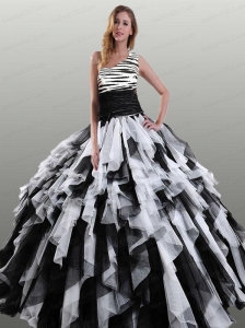 2015 Fashionable White and Black Quinceanera Dresses with Ruffles