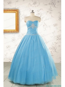 2015 New Style Beading Sweet 15 Dresses in Aqua Blue