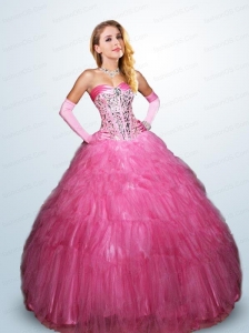 2015 Pretty Sweetheart Hot Pink Sweet 15 Dresses with Beading and Ruffles