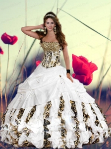 Cheap White Taffeta and Leopard Sweet 16 Dress with Ruffled Layers