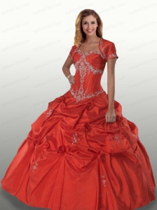Modest Puffy Red Quinceanera Dresses with Beading and Pick-ups