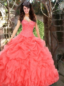 New Style Pick Ups Quinceanera Dresses in Watermelon with Beading