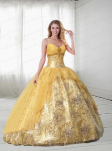 Perfect Gold Quinceanera Gown with Embroidery For 2015
