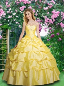 Popular Yellow Quinceanera Gown with Pick Ups and Appliques