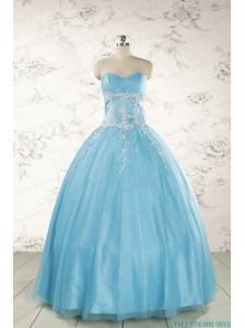 Pretty Beading and Appliques Quinceanera Dresses in Aqua Blue for 2015