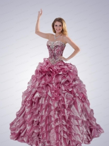 Pretty Strapless Beading and Ruffles Quinceanera Dress in Pink For 2014