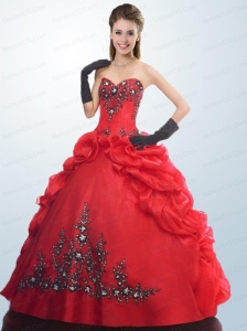 Remarkable Red Quinceanera Dresses with Appliques and Pick Ups