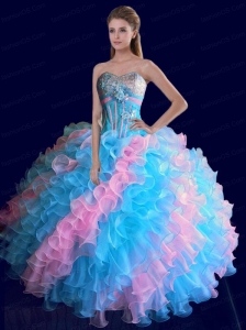 Sweetheart Ruffles Colorful Beading and Sequins Sweet 15 Dress