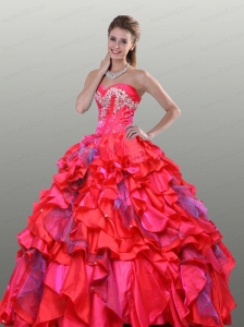 The Super Hot Red Quinceanera Dress with Beading and Ruffles For 2015