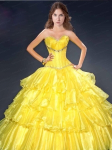 Yellow Organza Ruffled Layers Quinceanera Dress with Beading