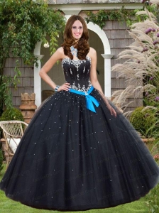 Beading and Sequins Quinceanera Dresses in Black with Bowknot