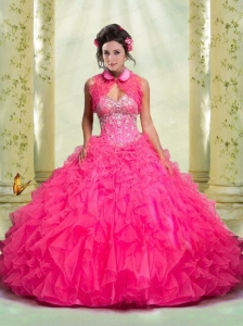 Beautiful Beading and Ruffles Quinceanera Dress in Hot Pink for 2014