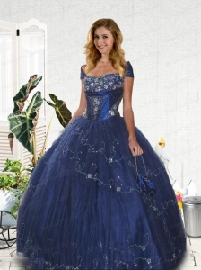 Popular Navy Blue Strapless Quinceanera Gown with Beading