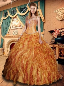 Sweetheart Gold Quinceanera Dresses with Ruffles and Beading