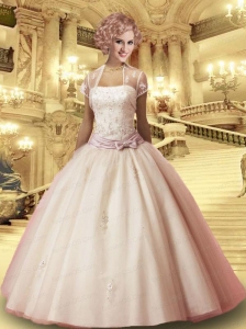 2015 Lovely Tulle Ivory Quinceanera Gown with Bowknot and Appliques
