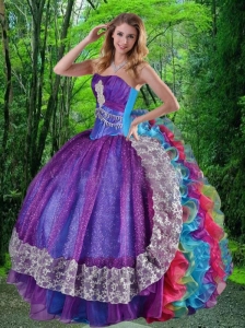 2015 Luxirious Sweetheart Multi-color Sweet Sixteen Dresses with Appliques and Ruffles