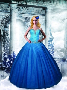 2015 New Style Tulle Sweetheart Beading Quinceanera Dress in Blue